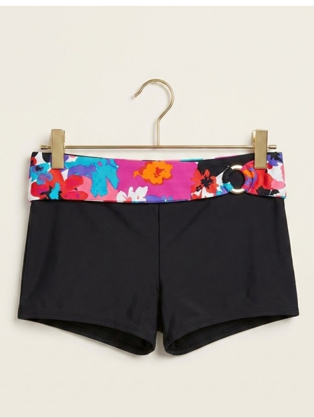 Anne Cole Collection Black Swim Shorts with Bright Floral Band Sz 8